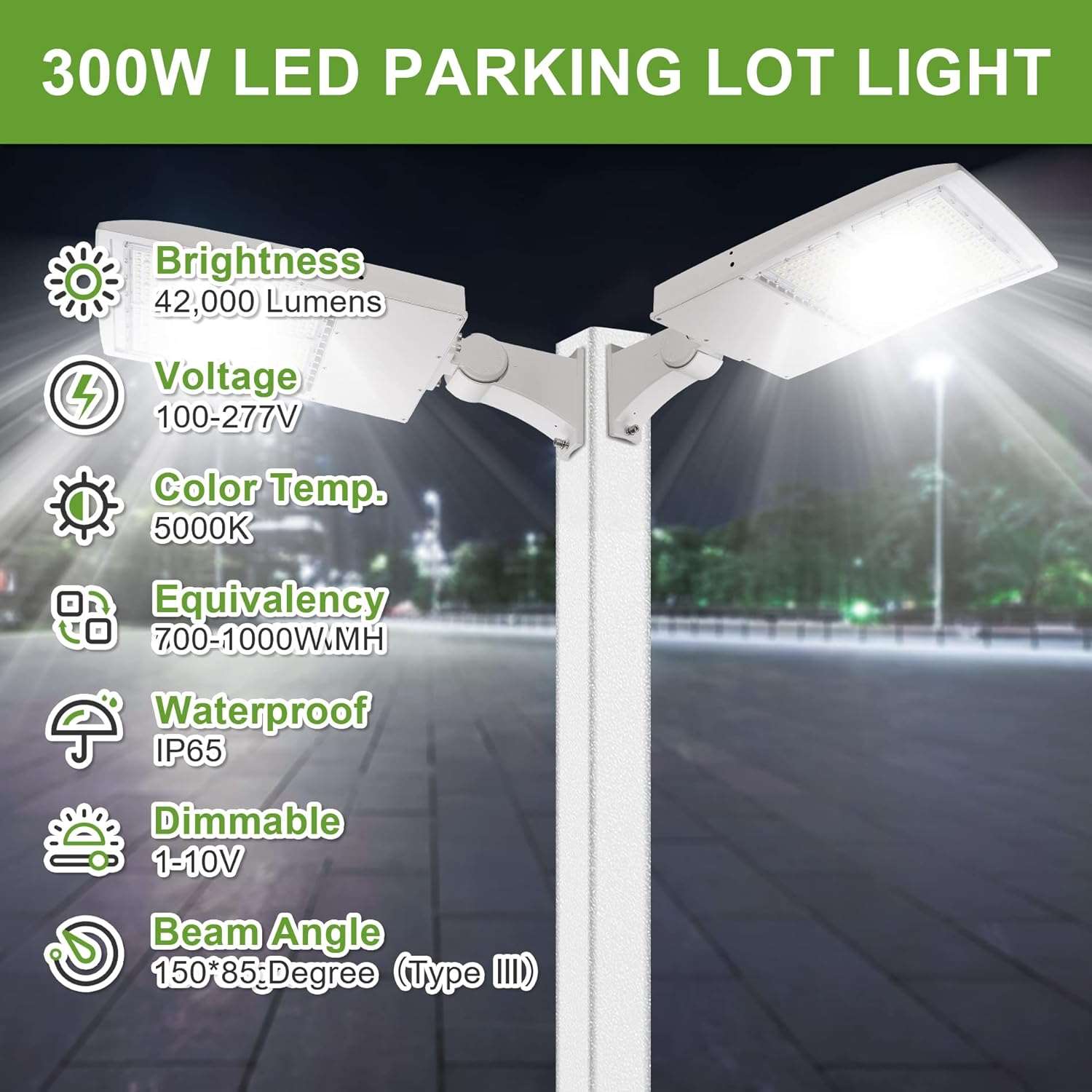 150W White LED Parking Lot Lights, LED Shoebox Pole Light, 21000Lm, 100-277Volt