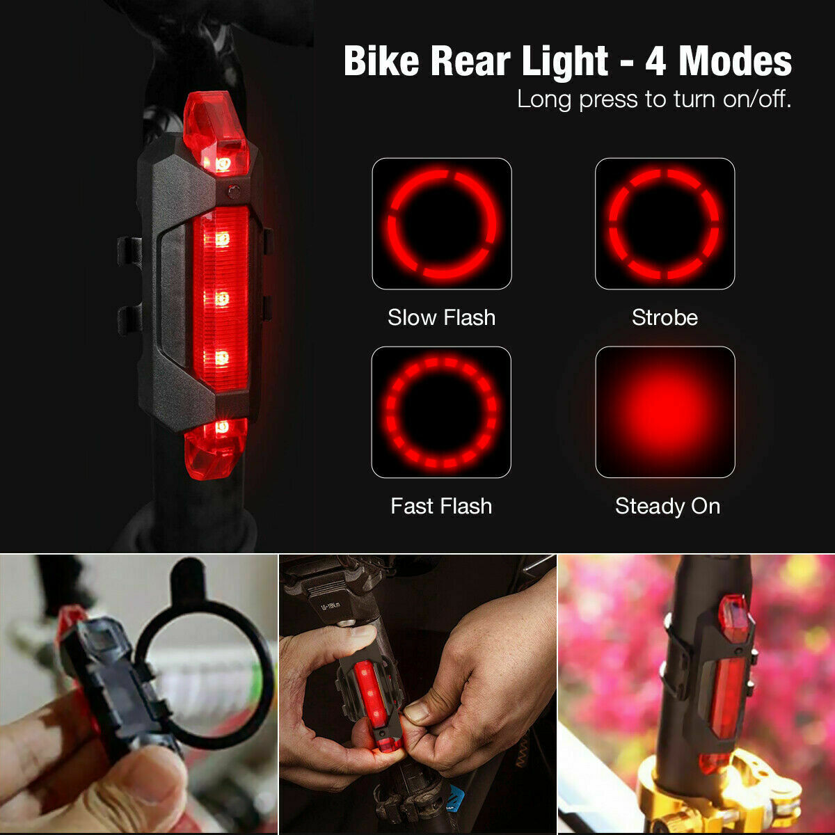 USB Rechargeable LED Bicycle Headlight Bike Head Light Cycling Rear Front Lamp Bike Light Rainproof USB Rechargeable LED bicycle Light - LEDLIGHTING WHOLESALE