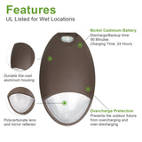 12W Tear Drop LED Outdoor Emergency Wall Pack Light - 120-277V - Battery Backup - Wet Location Security Light