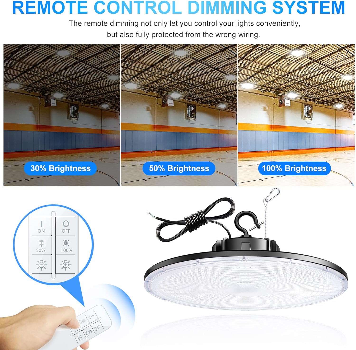 150W LED High Bay Light With Remote Dimming, 22,500LM 5000K  100-277V,UL&DLC Listed