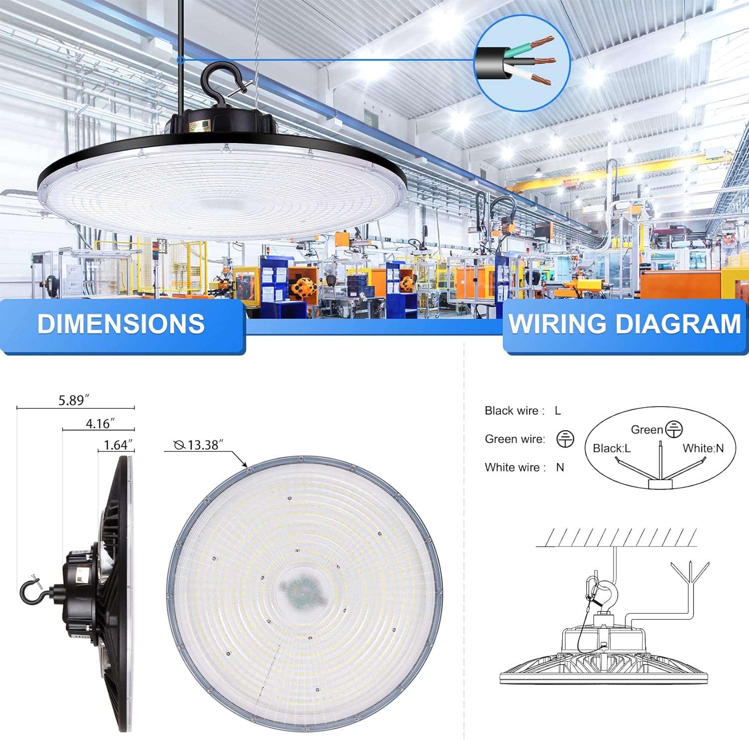 150W LED High Bay Light With Remote Dimming, 22,500LM 5000K  100-277V,UL&DLC Listed