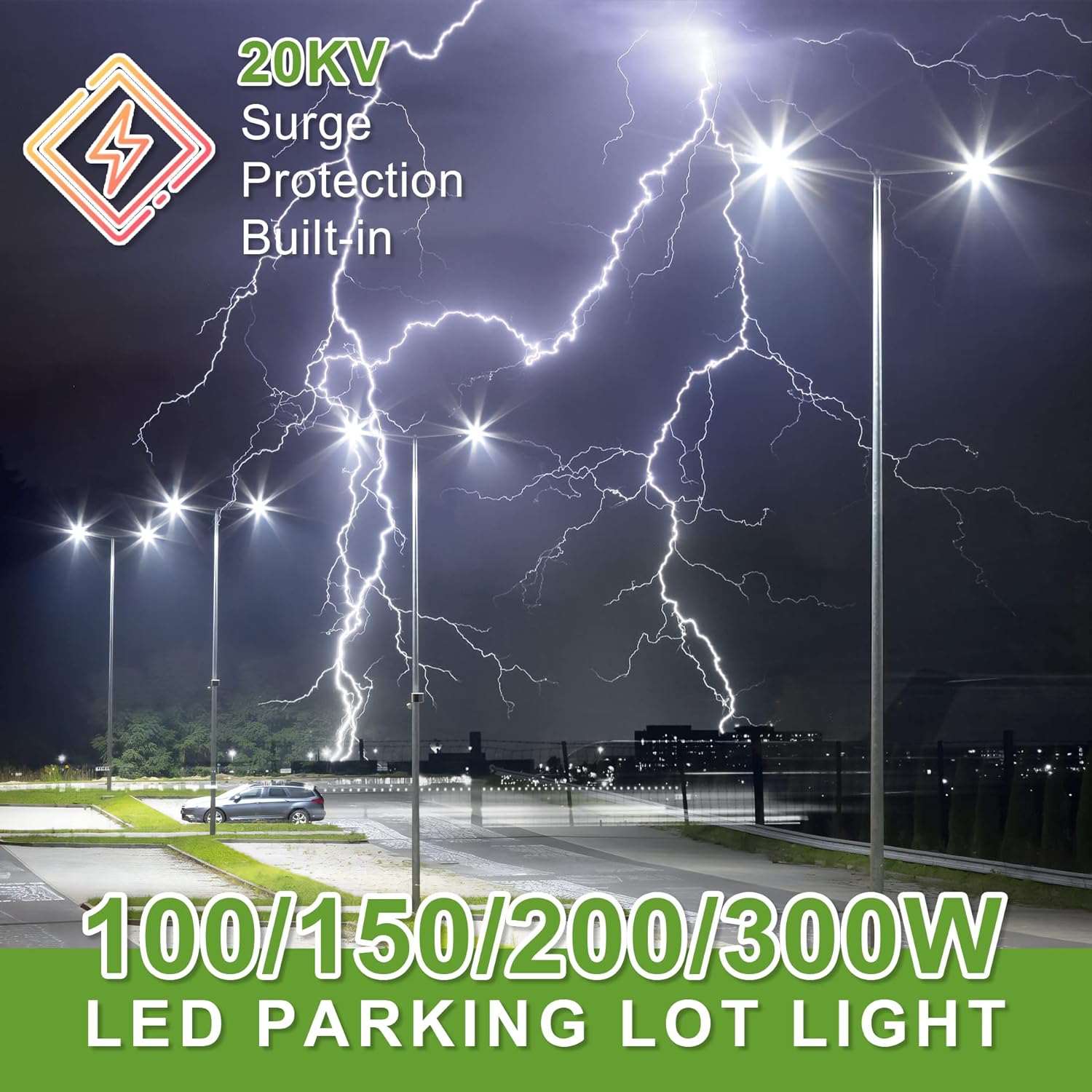 300W White LED Parking Lot Lights, LED Shoebox Pole Light, 40500Lm, 100-277Volt