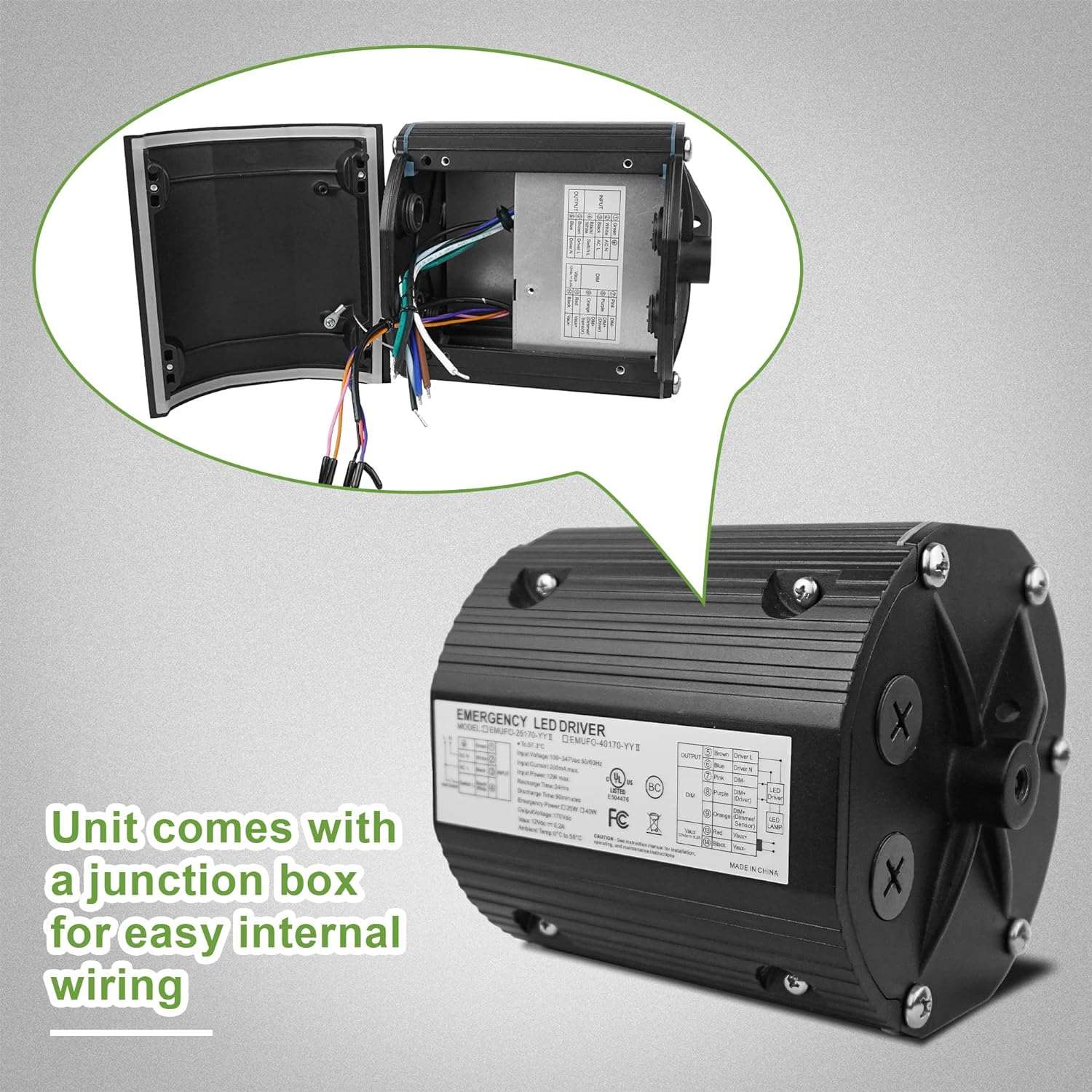 40W Emergency Backup Battery, EM 90 Minutes Emergency Backup Driver, Output 170V DC, Input 100-347V AC