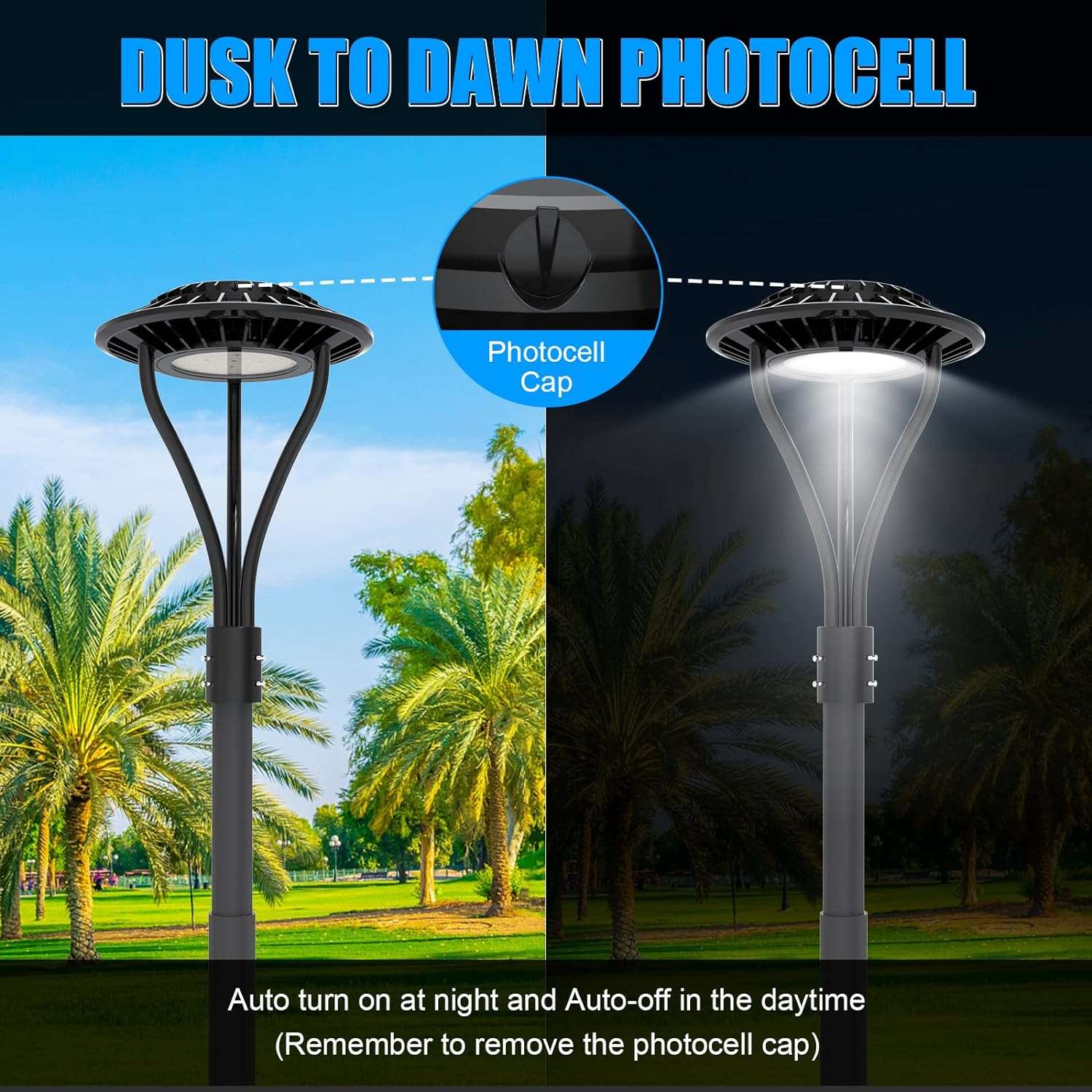 60W 80W 100W 150W LED Post Top Light 3CCT Tunable,14000LM, IP65, Dusk to Dawn Photocell