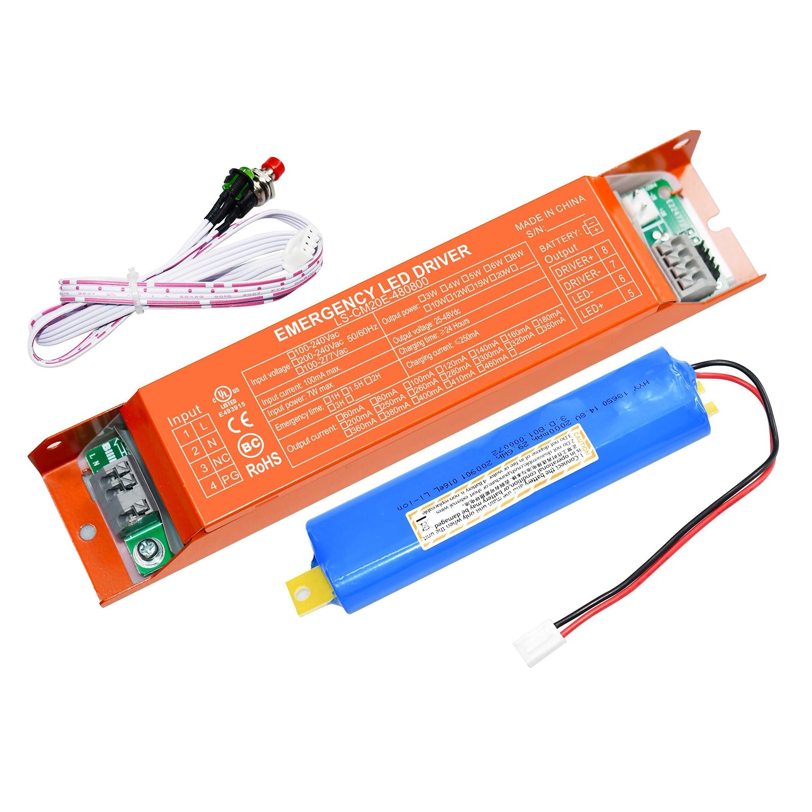8W Emergency Backup Battery Driver-AC 100~277V For Panel Lights/Troffer Lights