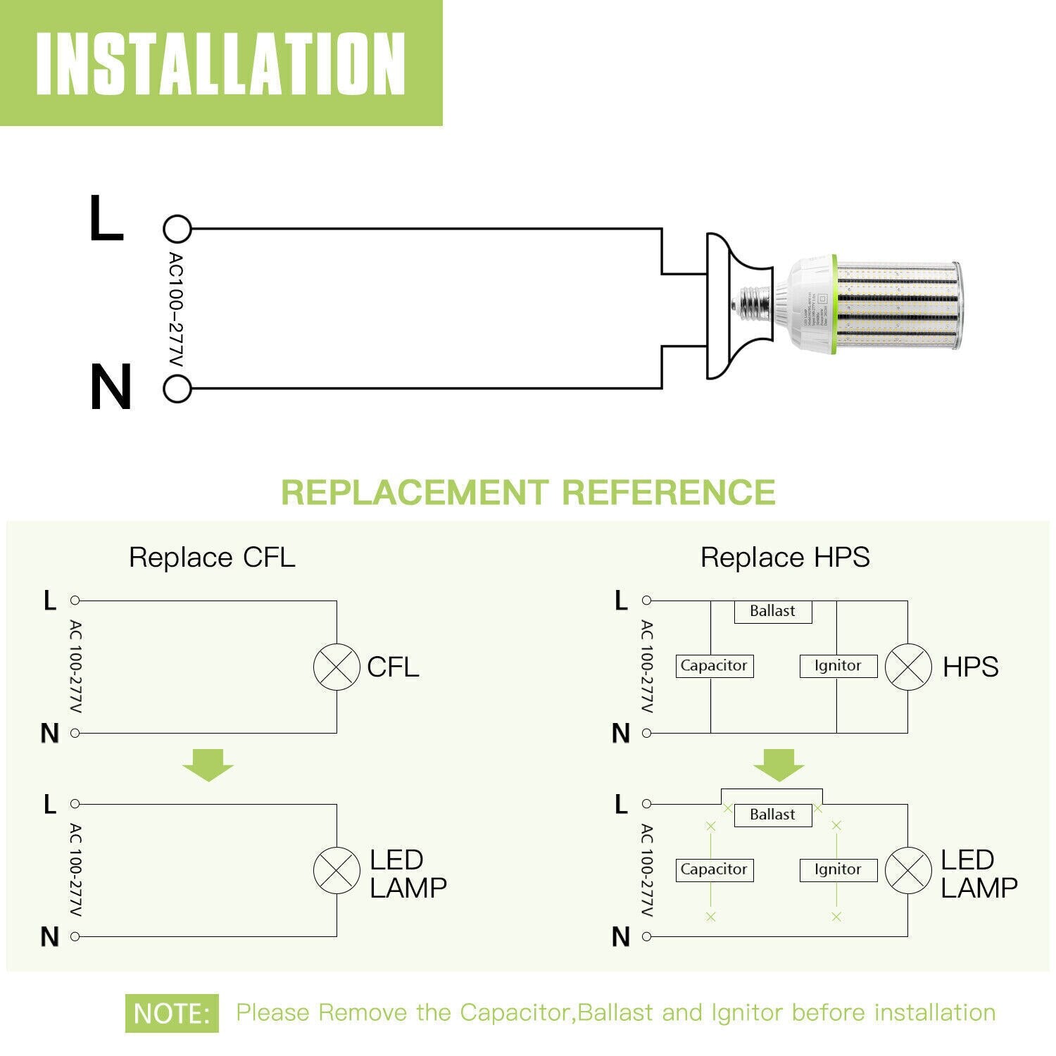 80W LED Corn Cob Light, 5000K Daylight 12000 Lumen, E39 Mogul Base Bulb - LEDLIGHTING WHOLESALE