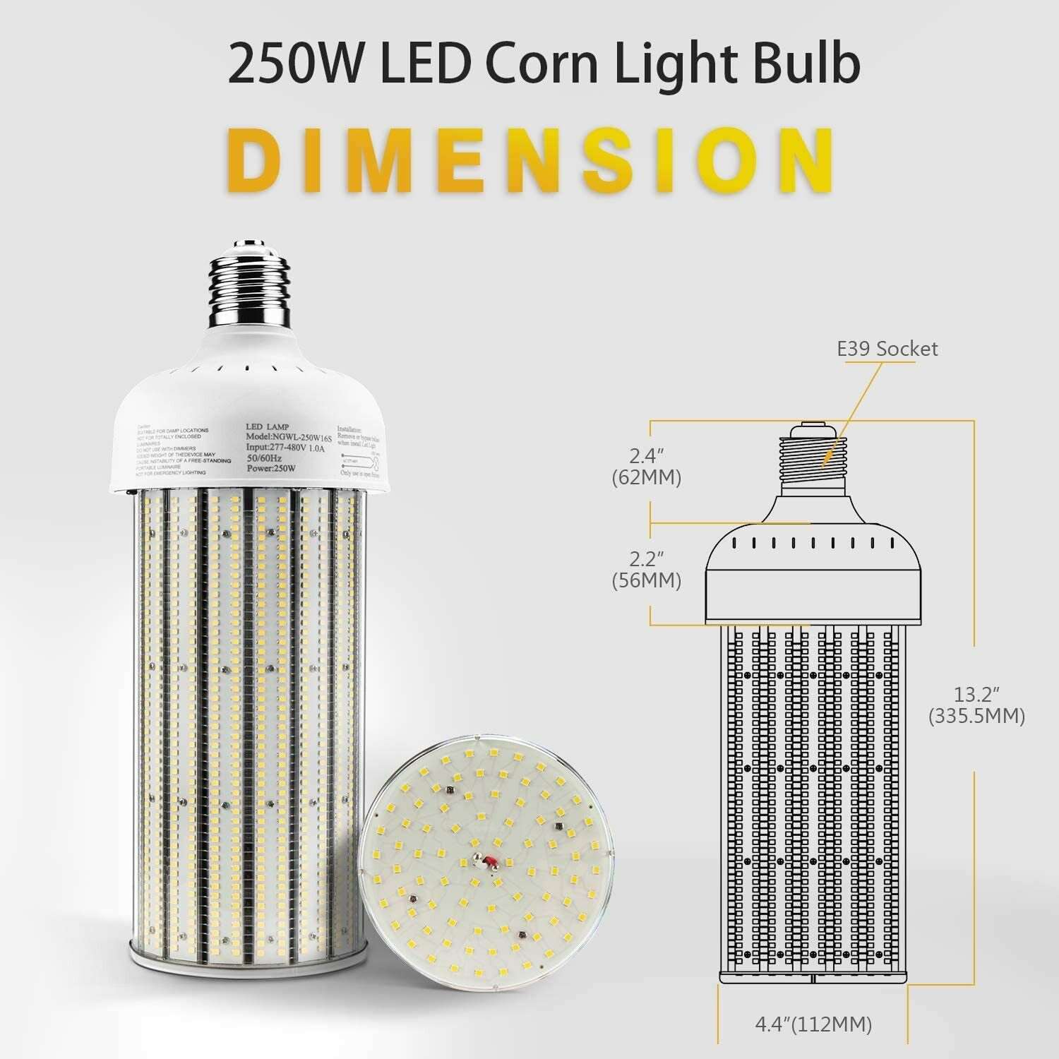 480Volt E39 LED Corn Light Bulb, Super Bright 33500LM 5000K Daylight High Bay Light for Warehouse Workshop Backyard Lot Retrofit