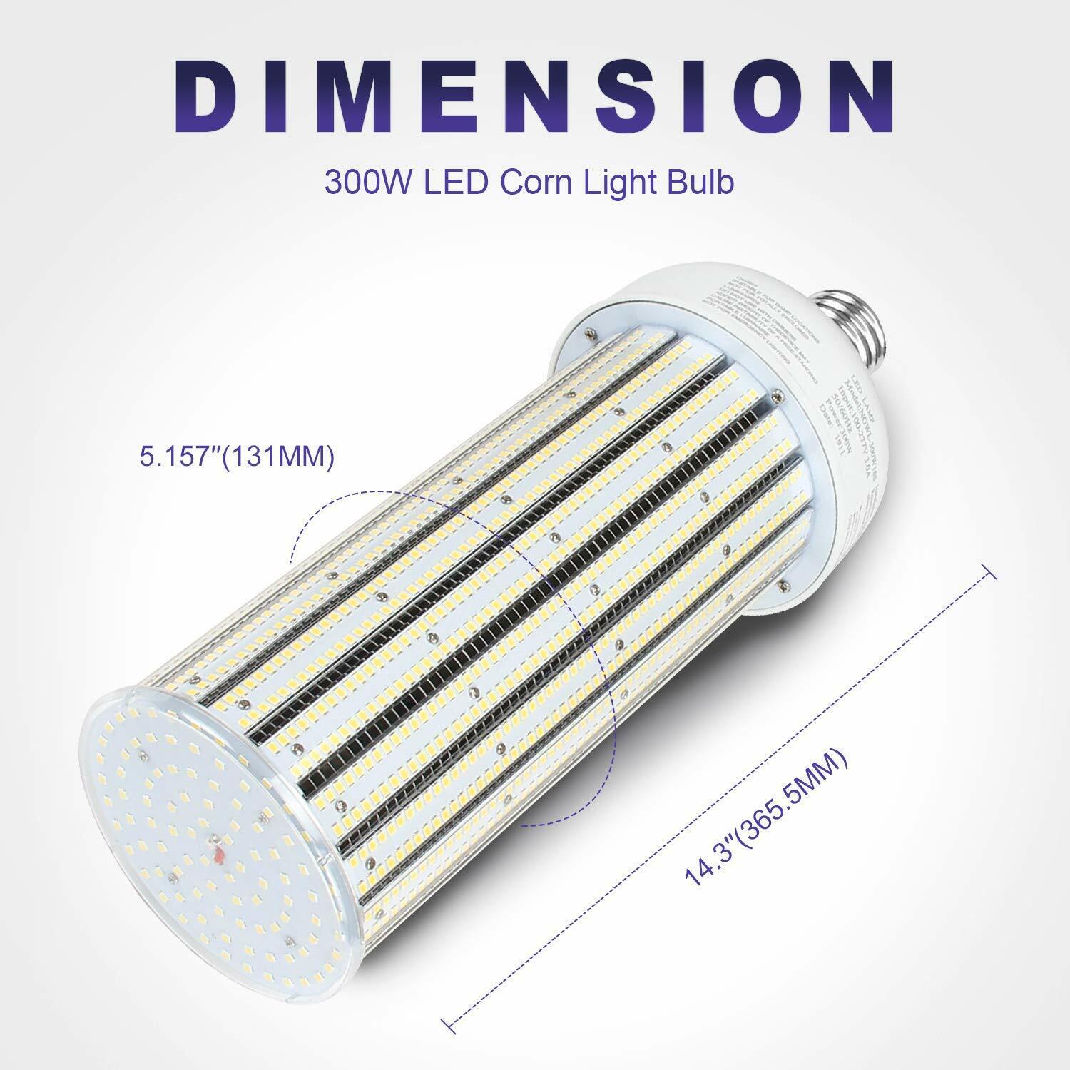 300W LED Corn Light Bulb Lamp, 40,000LM 6000K 100V~277V Super Bright Light for Indoor Large Area Garage barn Workshop Warehouse - LEDLIGHTING WHOLESALE