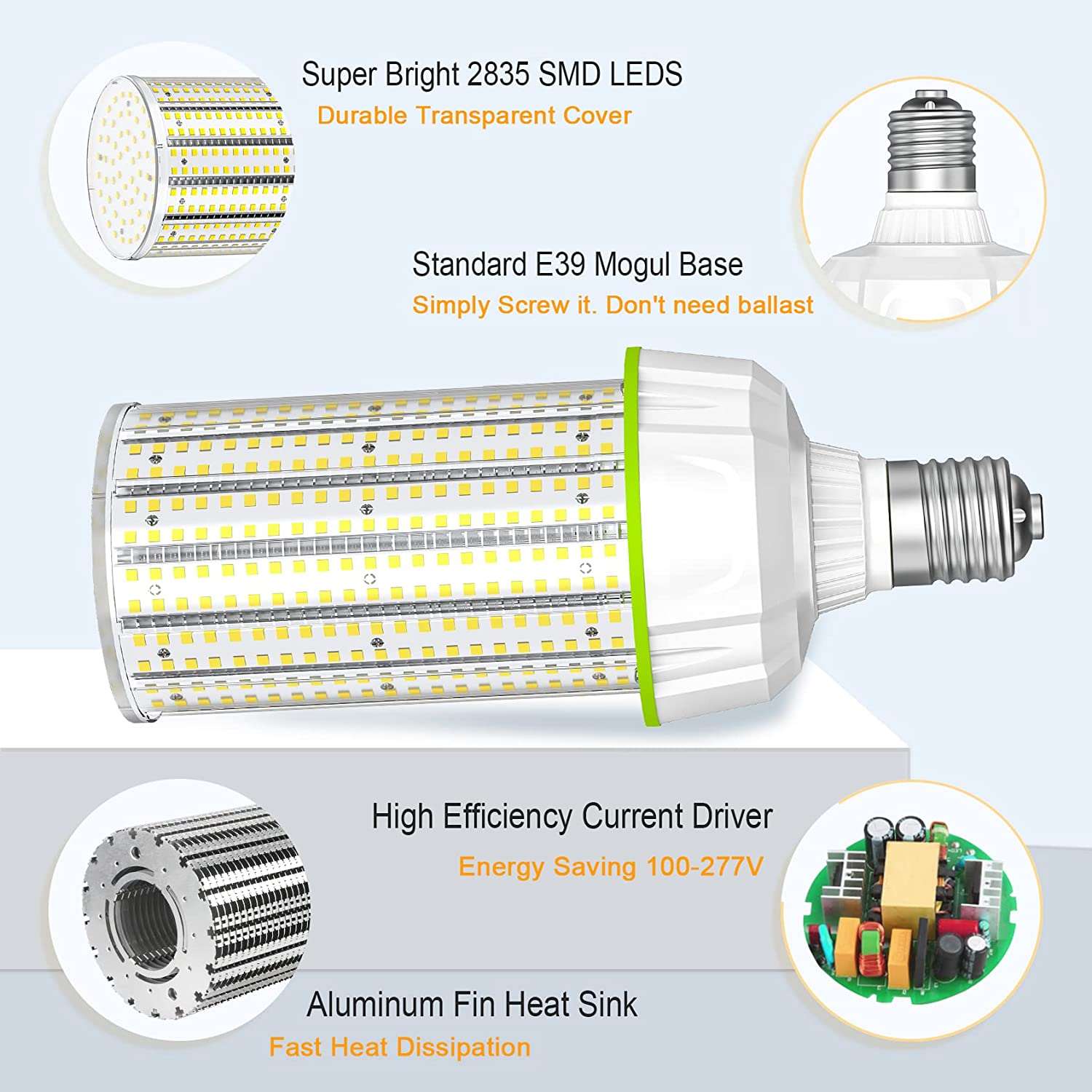 100W LED Corn Lights, cUL DLC Corn Retrofit Bulb 5000K Daylight 14500Lm E39 AC100-277V Warehouse Parking Lot Street Area Light