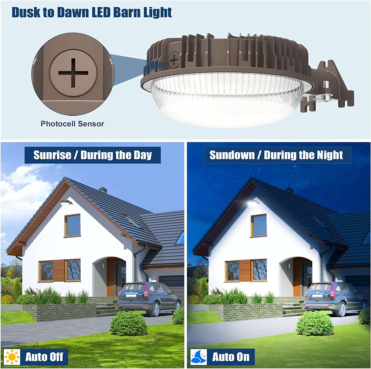 120W LED Barn Light, 5000K Daylight Dusk to Dawn LED Outdoor Lighting with Photocell, 15000lm Bright LED Security Area Light ETL