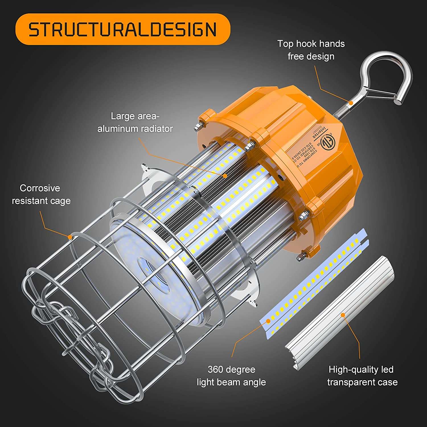 125W LED Construction Work Light Portable 18,750LM(500W MH/HPS Equiv) 5000K LED Temporary Hanging Job Site Area Lighting Fixture