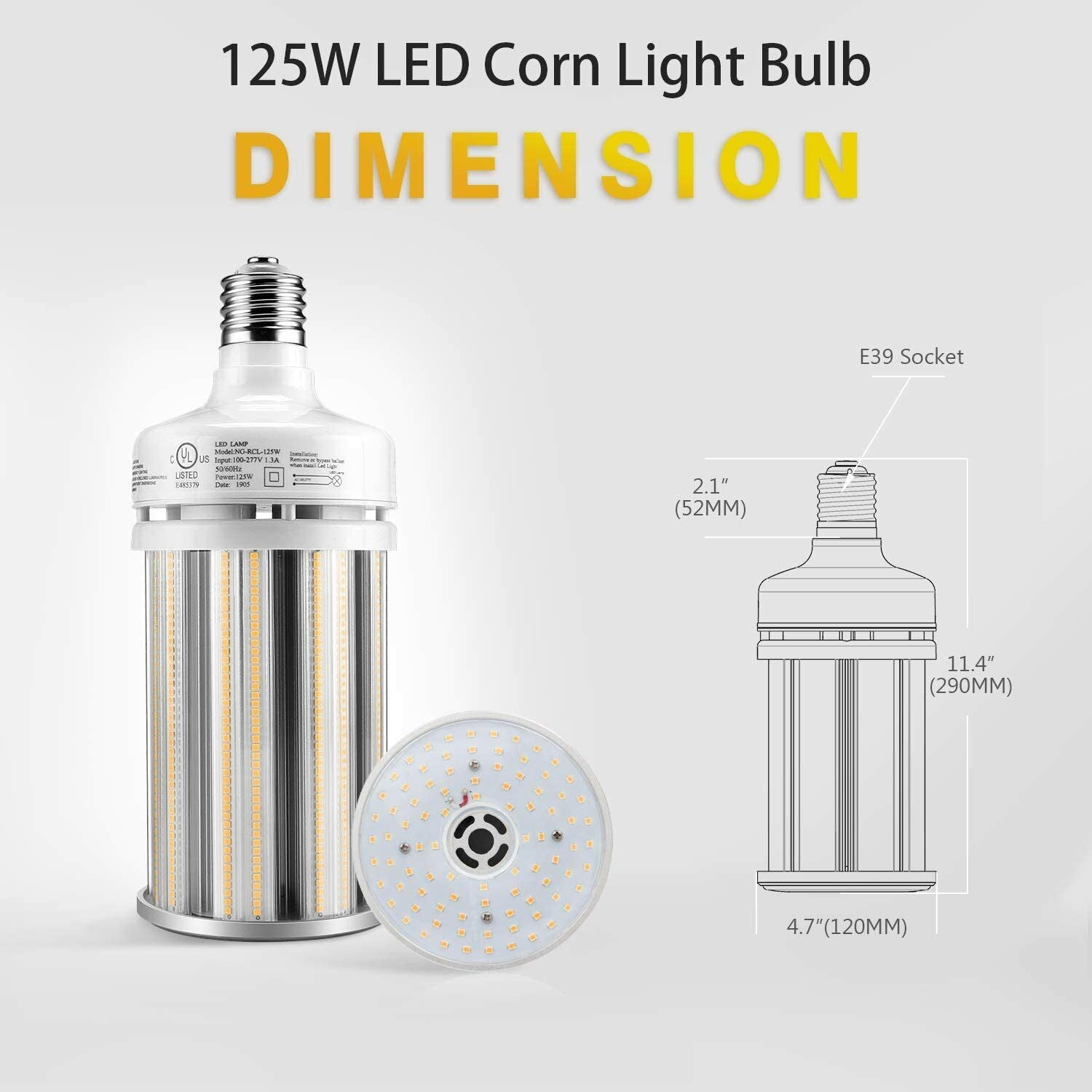 125W LED Corn Light Bulb Corn Lamp (450W Equivalent 6000K) Cool Daylight White for Indoor Garage Warehouse Backyard AC100-277V - LEDLIGHTING WHOLESALE