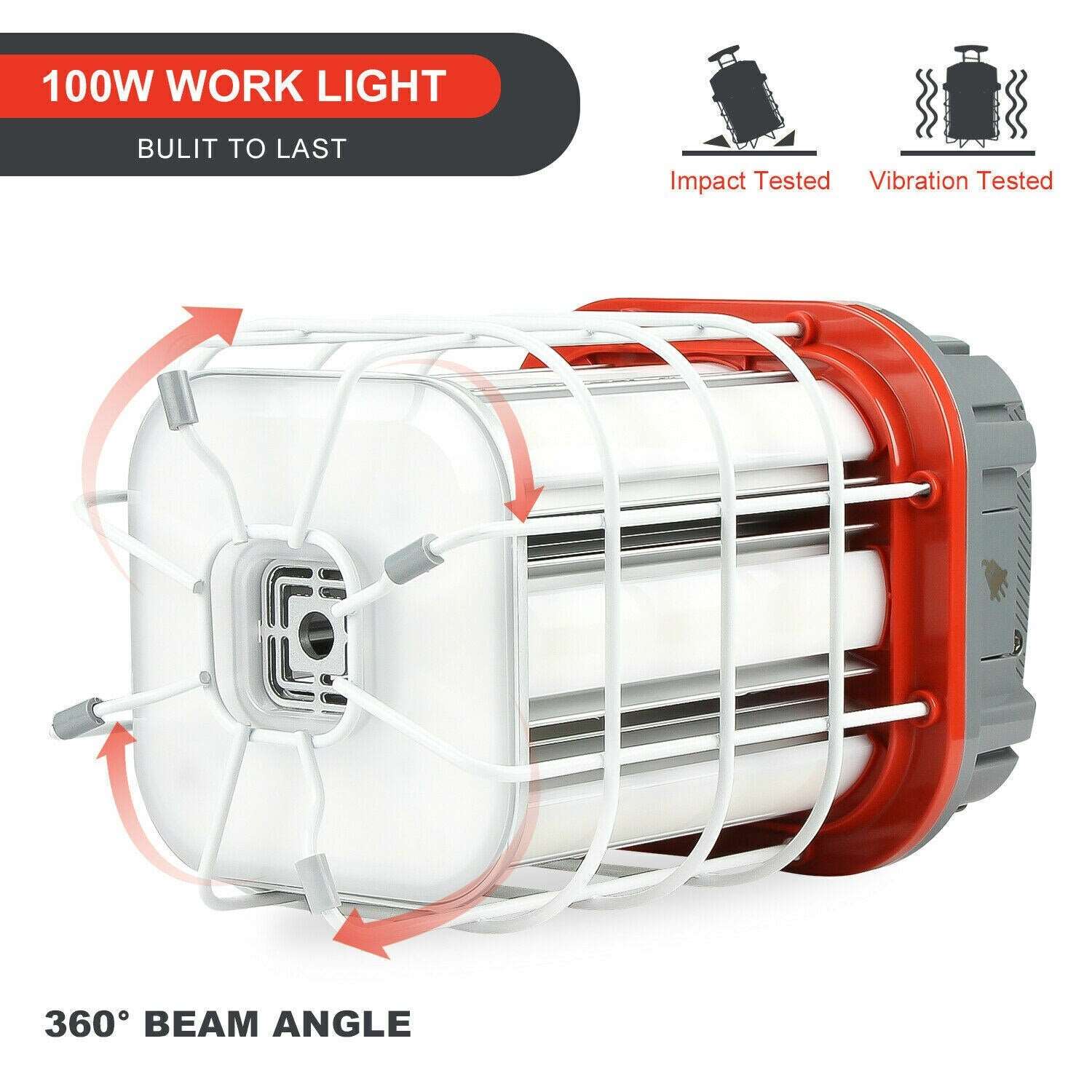 100W LED Temporary Work Light, 14500Lumen 5000K Construction Lights, Hanging Portable Job Site Light with Hook