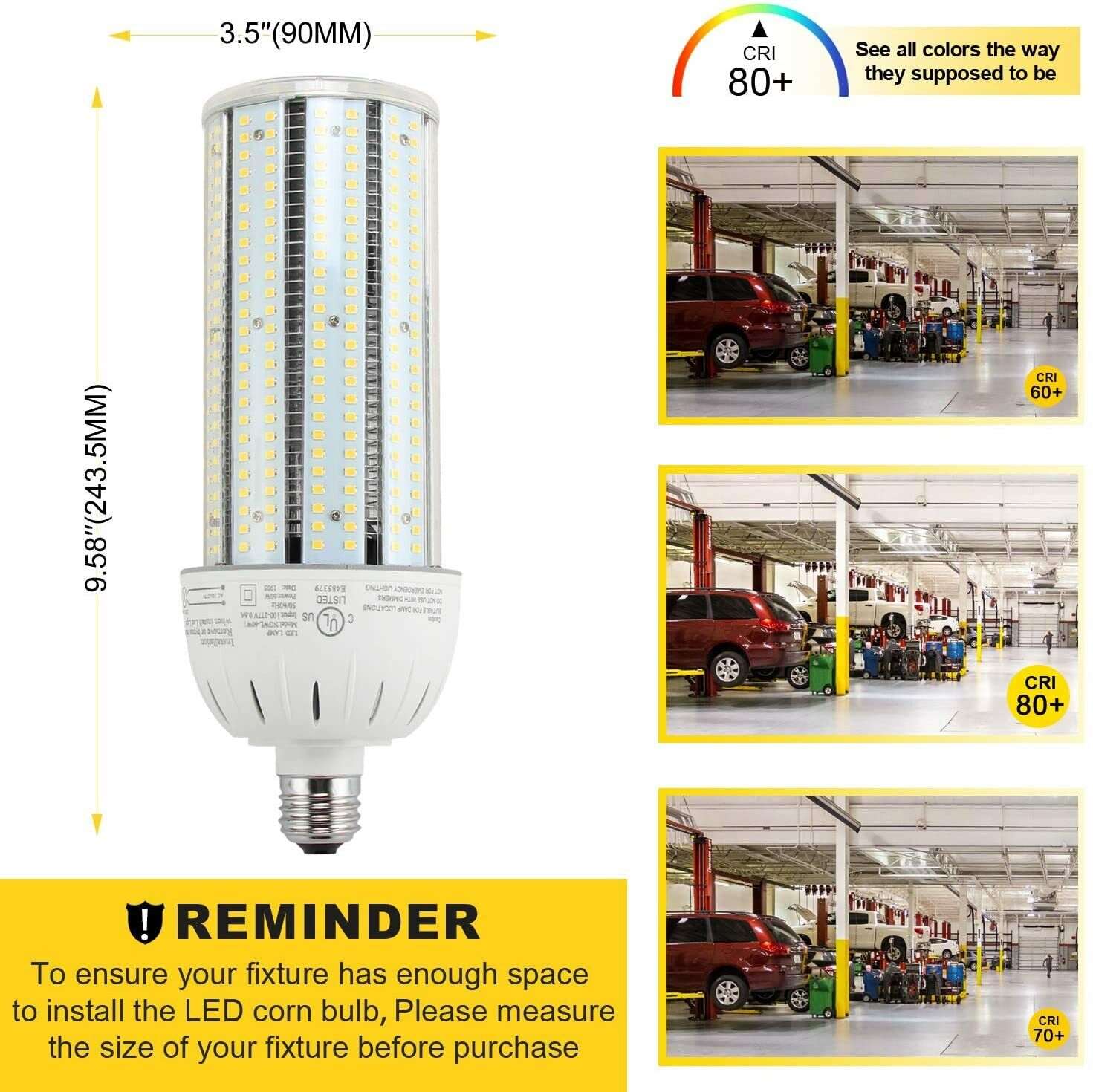 480V LED Corn Cob Light Bulb 60W, E39 Mogul Base Led Bulbs,8100LM 5000K Daylight Lamp, 250W CFL HPS Metal Halide Bulb Equivalent