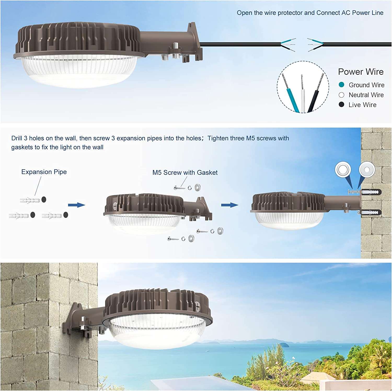 120W LED Barn Light, 5000K Daylight Dusk to Dawn LED Outdoor Lighting with Photocell, 15000lm Bright LED Security Area Light ETL