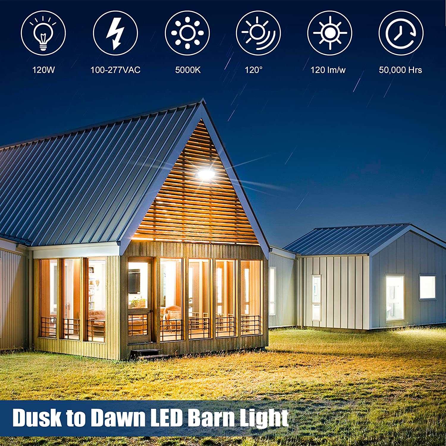 120W LED Barn Light, 5000K Daylight Dusk to Dawn LED Outdoor Lighting with Photocell, 15000lm Bright LED Security Area Light ETL