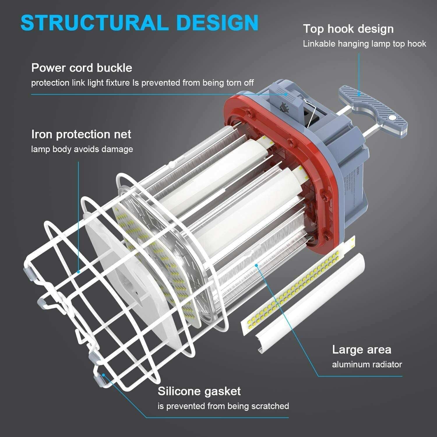 100W LED Temporary Work Light, 14500Lumen 5000K Construction Lights, Hanging Portable Job Site Light with Hook