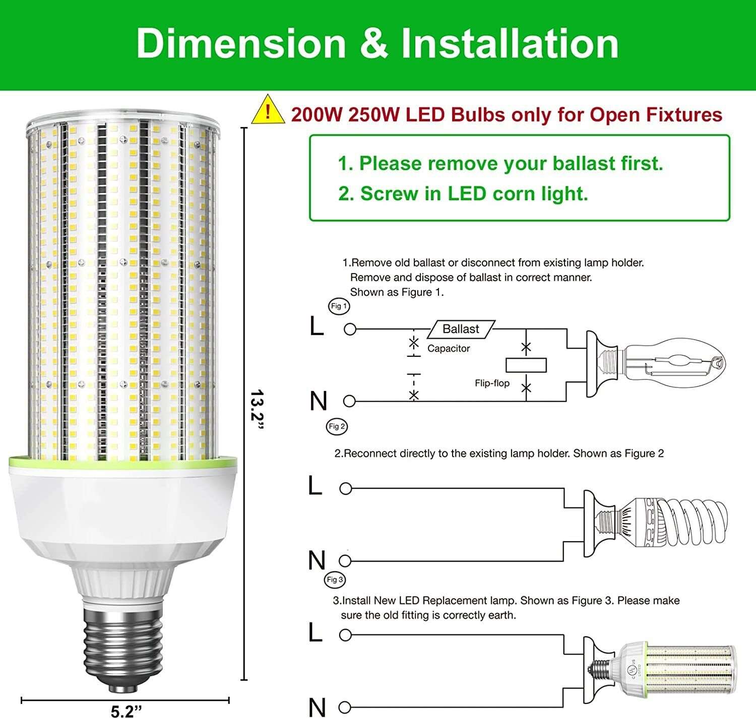 480v LED Corn Bulb, 200W Cob Light , E39 Mogul Base Led Lamp 27000LM, 800W CFL HID HPS MH Equivalent,Warehouse Workshop Lighting