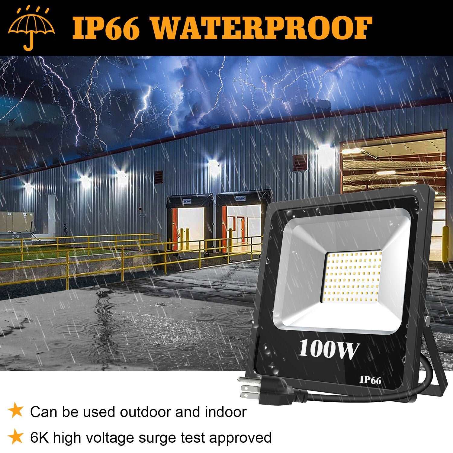 100W Led Stadium Flood Light Outdoor 14000Lm, 5000K Super Bright Commercial Area Lighting for Sport Field and Court 120V US Plug