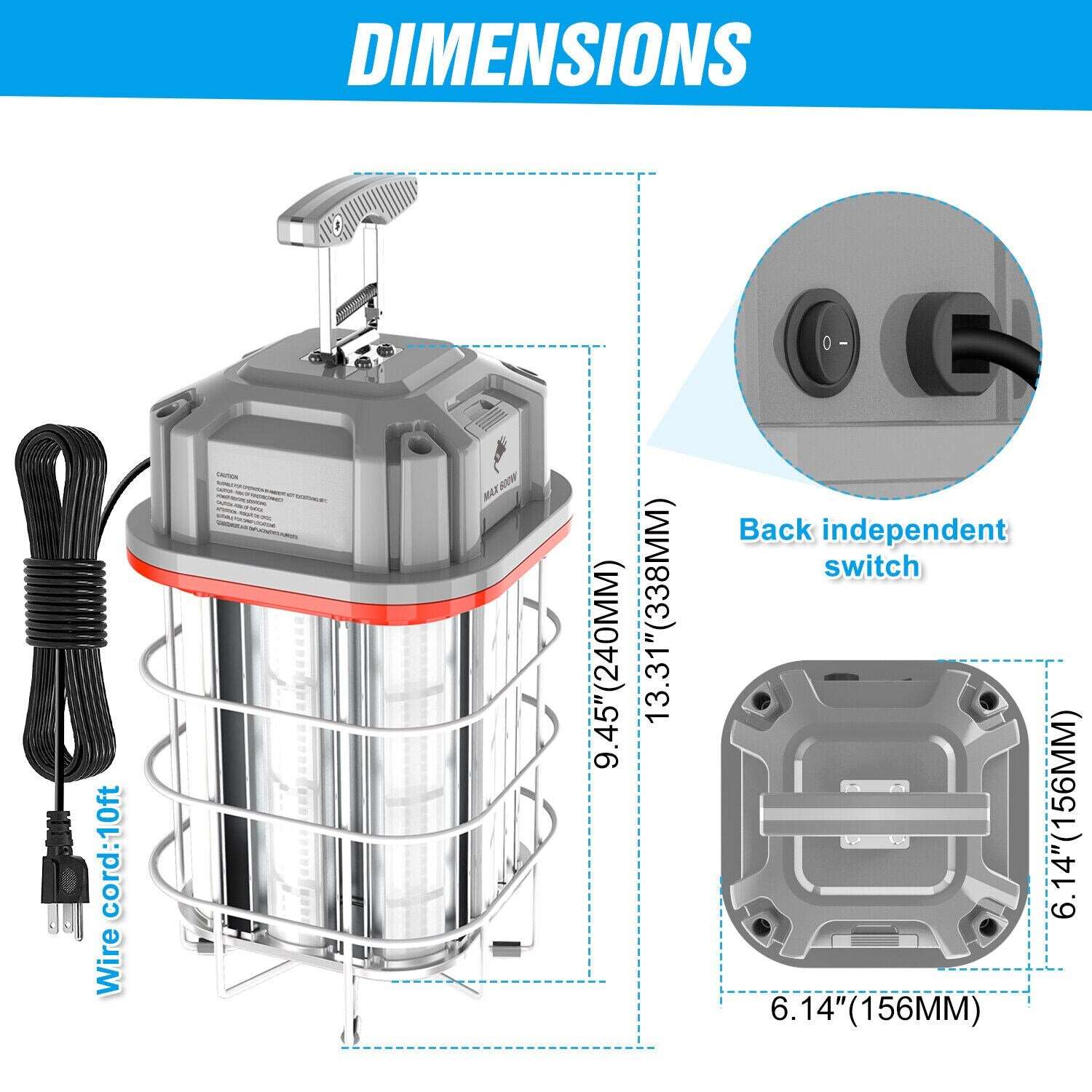 125W LED Temporary Construction Light Linkable 18750Lm LED High Bay 5000K Daylight Portable Outdoor Lighting Hanging Light ETL