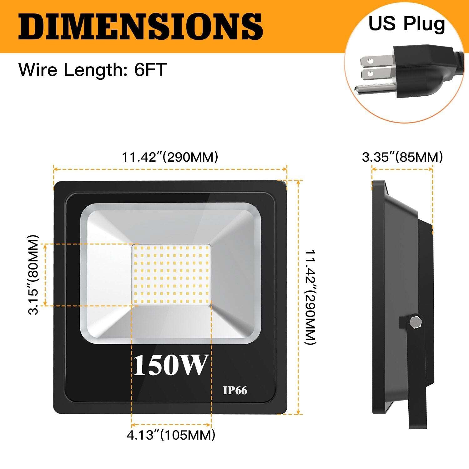 LED Flood Light 150W 21000LM 5000K Daylight IP66 Waterproof Outdoor Security Lights Floodlights for Court,Garden,Warehouse, Yard