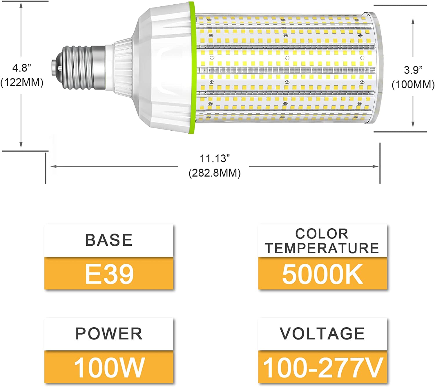 100W LED Corn Lights, cUL DLC Corn Retrofit Bulb 5000K Daylight 14500Lm E39 AC100-277V Warehouse Parking Lot Street Area Light - LEDLIGHTING WHOLESALE