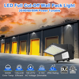 20W 40W 60W 80W Selectable LED Full Cutoff Wall Pack - 5,200 Lumens-250W MH Equivalent-5000K-DLC Listed