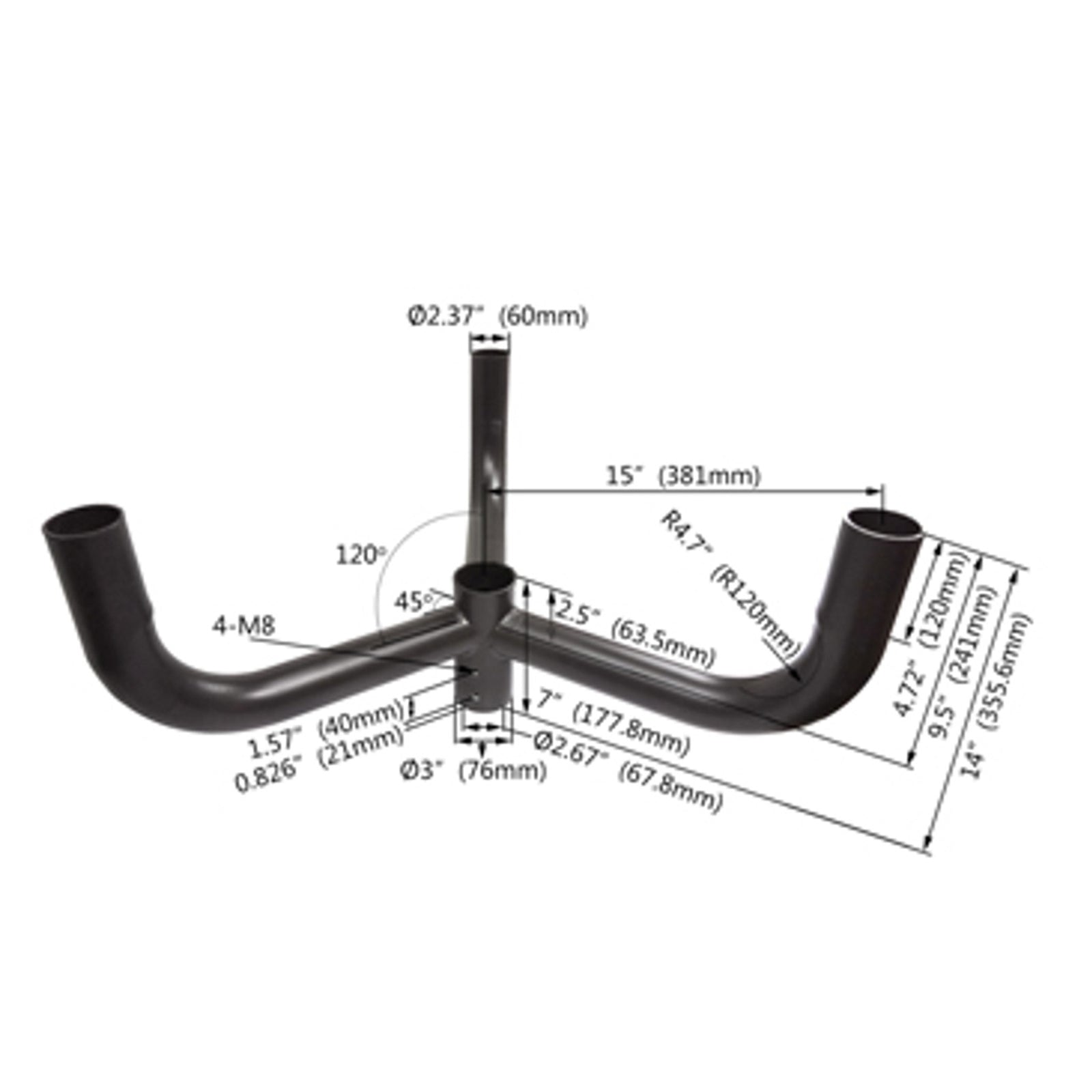 Tenon Adapter. 120 Degree Round-Triple Bullhorn Tenon for 3 fixtures-LED Street Light-Shoebox Parking Light-Parking Lot Pole Bracket