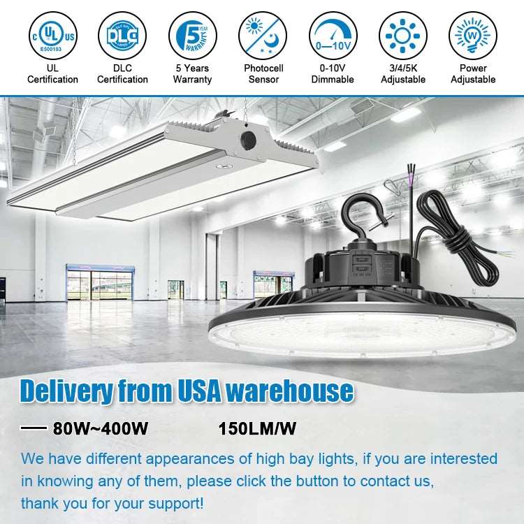 100W 150W 200W 240W 300W 400W CCT & WATT Adjustable Warehouse Supermarket Workshop Linear High Bay LED Panel Lights