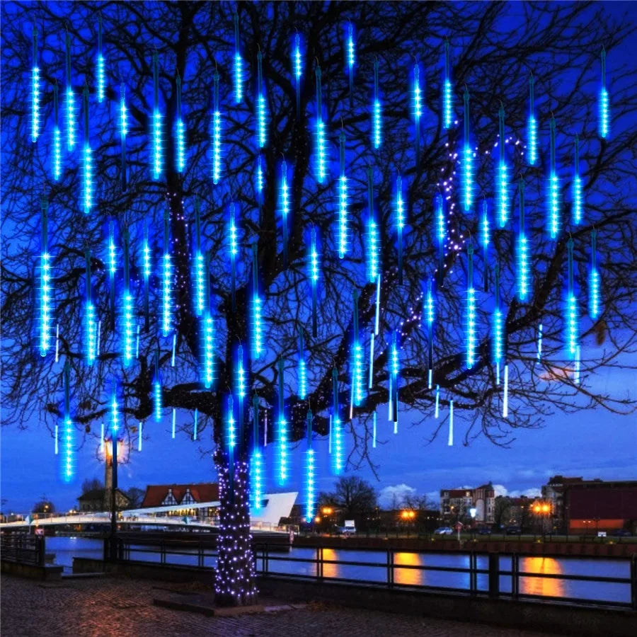 Meteor Shower Rain Light 50CM 384 LED Falling Rain Drop Christmas Light Snow Falling Icicle Light for Tree Holiday Party Decor - LEDLIGHTING WHOLESALE