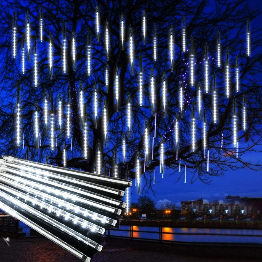 Meteor Shower Rain Light 50CM 384 LED Falling Rain Drop Christmas Light Snow Falling Icicle Light for Tree Holiday Party Decor - LEDLIGHTING WHOLESALE