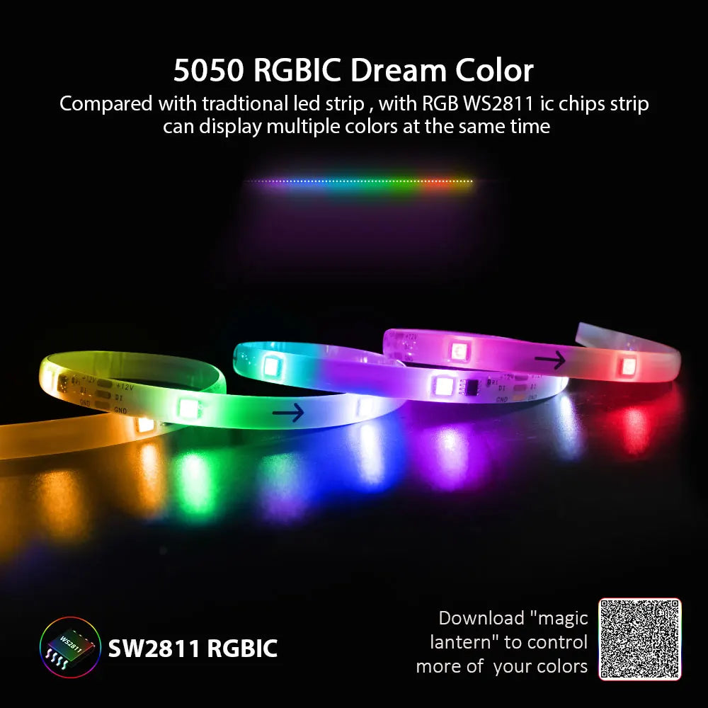 Christmas Light,RGBIC LED Strip Lights IP65 waterproof,Segmented DIY,ColorChasing effect, Rainbow light Decor for Christmas tree - LEDLIGHTING WHOLESALE