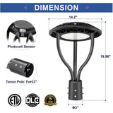 80W/100W/120W/150W Wattage Selectable LED Post Top Light-CCT 3000K/4000K/5000K Selectable-Outdoor Waterproof-5 Years warranty-Compatible Photocell