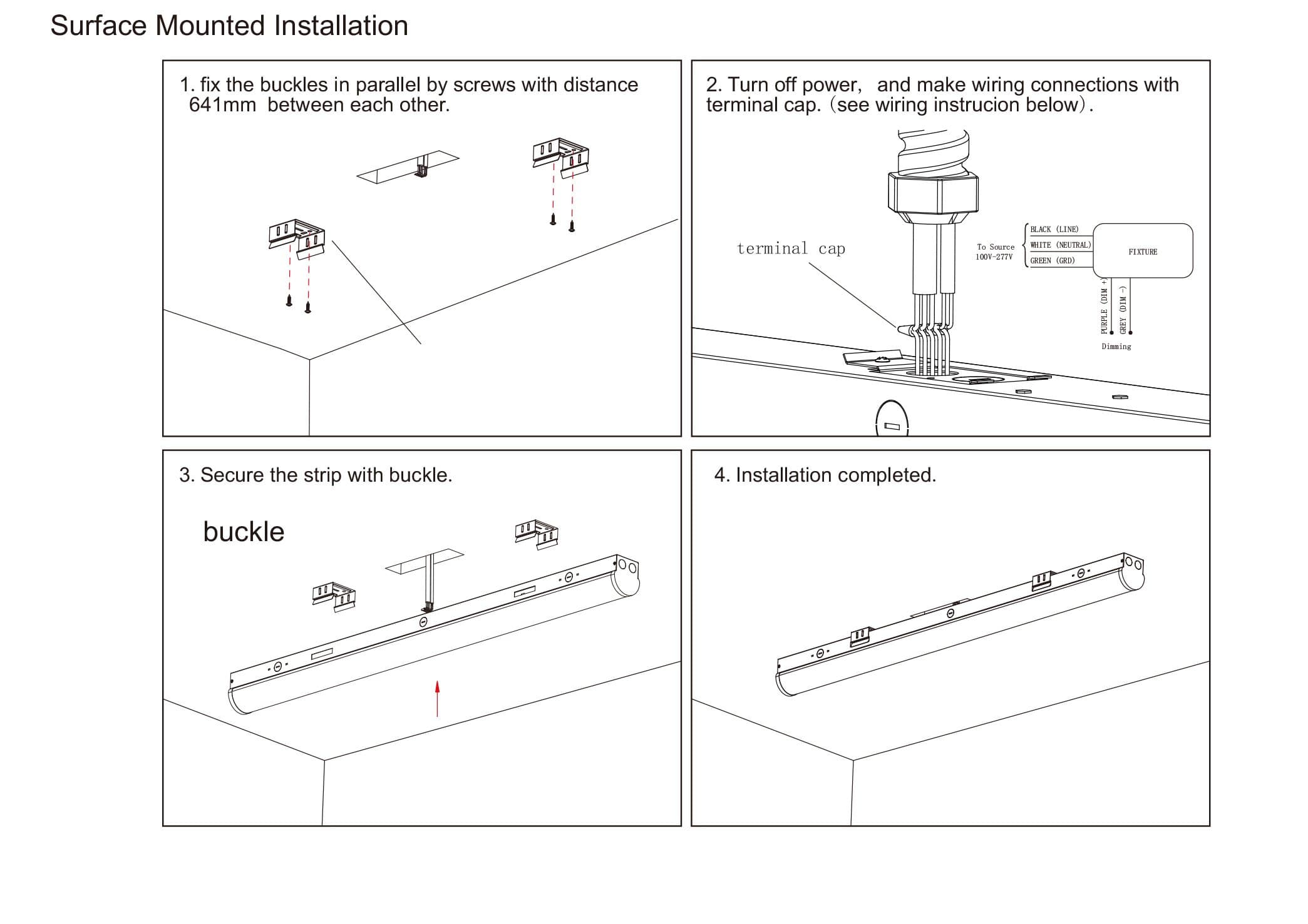 4 Pack-4ft Linkable LED Linear Strip Light-40W 5200LM- DLC UL Certified 5 Years Waranty