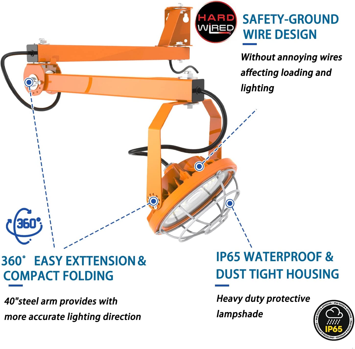 30W Led Loading Dock Light With Folding Arm-4200 Lumens-360° Rotatable Lamp Head-For Docks.Warehouses