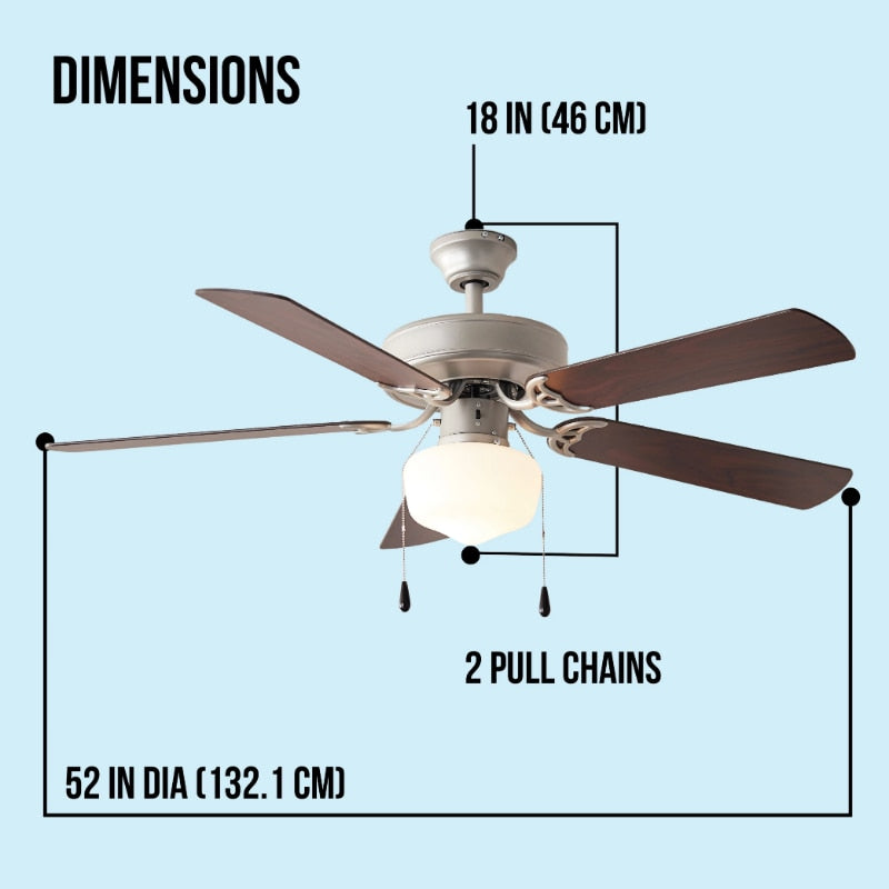 Mainstays 52 inch Downrod Ceiling Fan with Light Kit, Satin Nickel, 5 Blades, Reverse Airflow ceiling fans  celing fan - LEDLIGHTING WHOLESALE