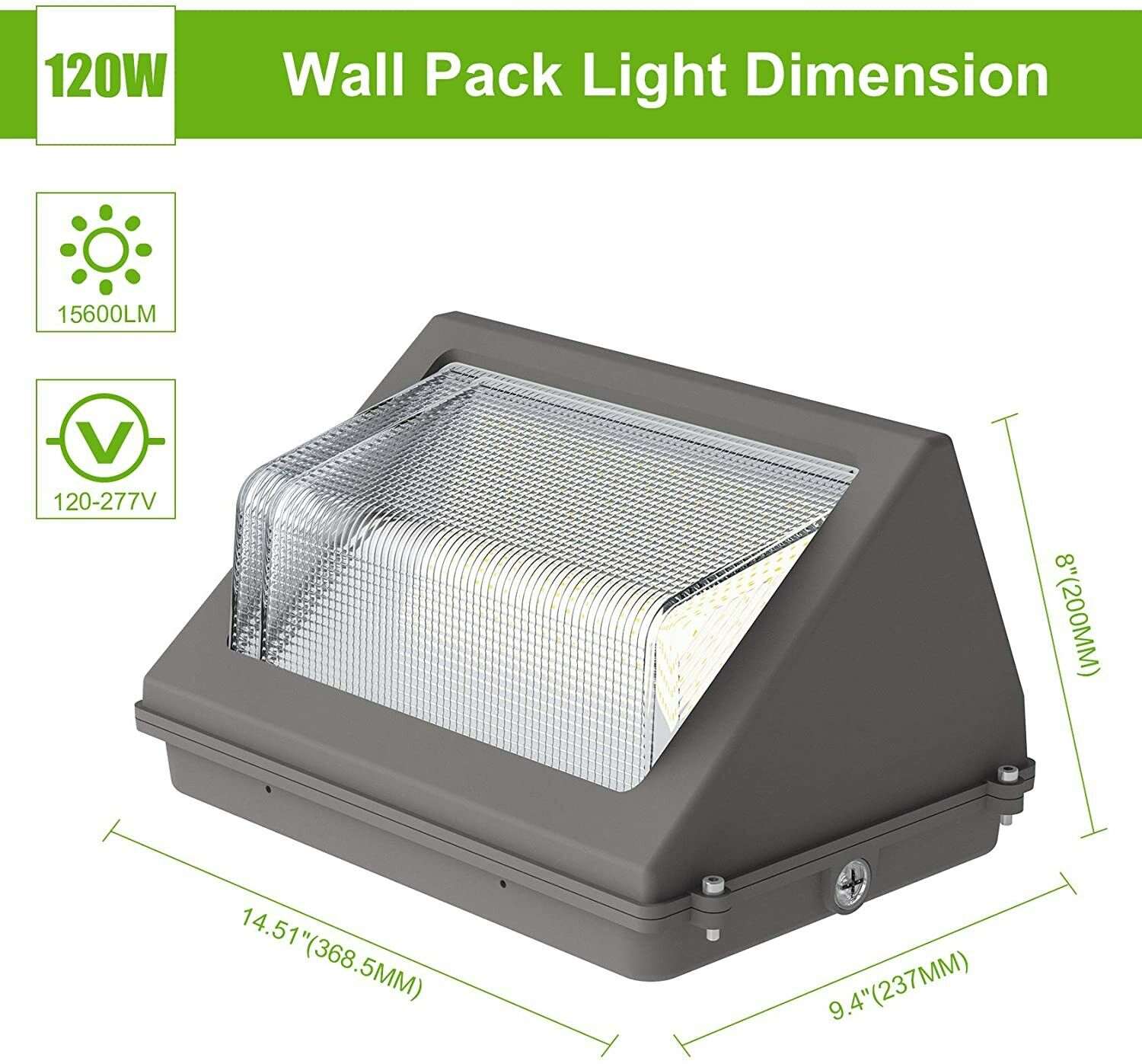 120W LED Wall Pack with Photocell Outdoor ETL 120-277V 5000K 15600LM IP65 Wallpack Glass Cover Waterproof Dusk to Dawn Lighting