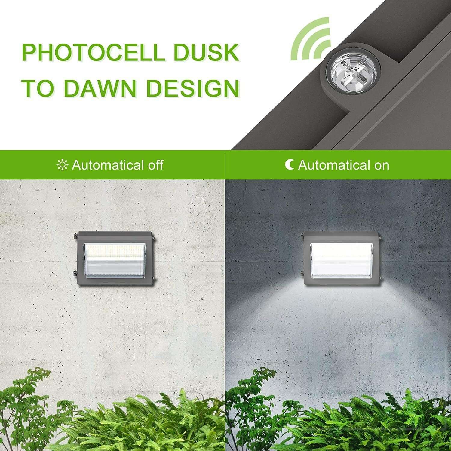 120W LED Wall Pack with Photocell Outdoor ETL 120-277V 5000K 15600LM IP65 Wallpack Glass Cover Waterproof Dusk to Dawn Lighting