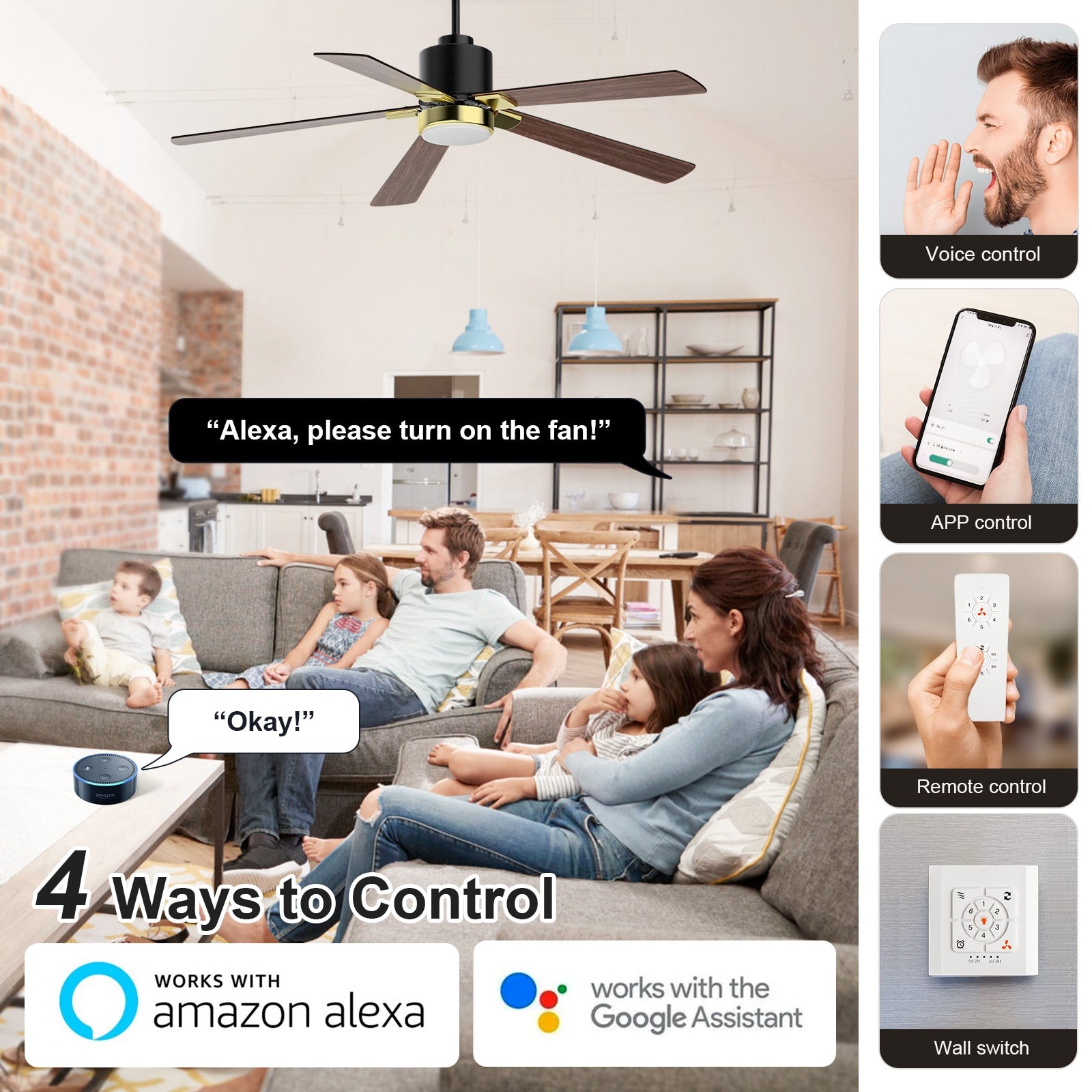 Modern Led Ceiling Fan With Lights DC Motor 6 Speeds Timing Voice/APP/Remote Control Fans Floor Loft Decorative Fan With Light - LEDLIGHTING WHOLESALE