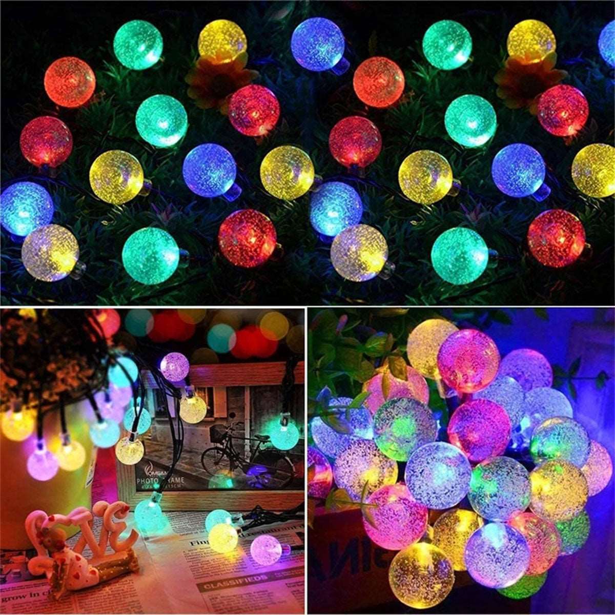 100 LEDs Crystal Globe Lights-Outdoor Solar Garland String Lights