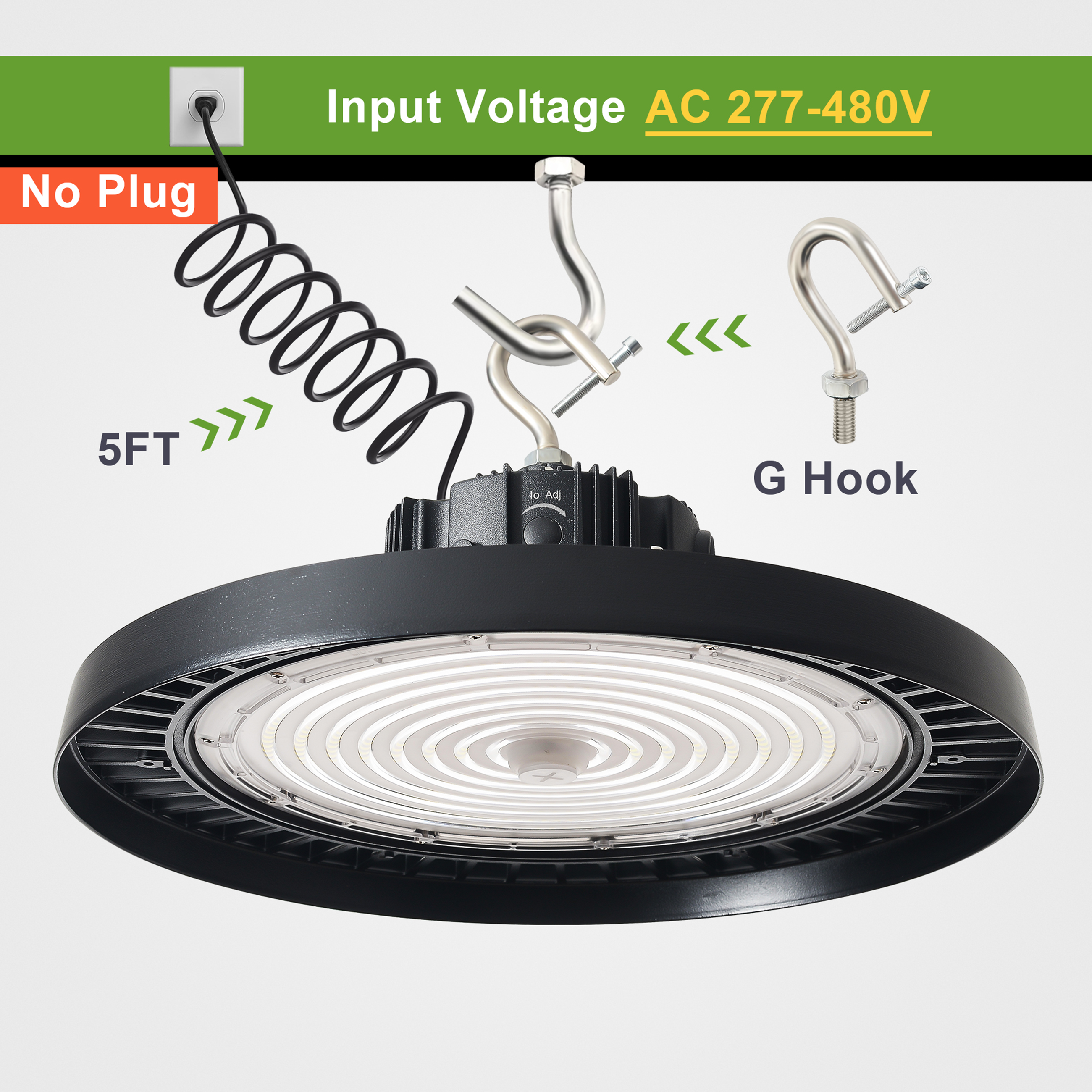 150W/120W/100W TANLITE UFO High Bay LED Fixture-277-480V-Selectable Wattage-CCT 5000K-Up To 21.000 Lumens