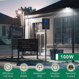 100W Led Parking Lot Light-14000 Lumens-CCT 5000K-Photocell Optional-250 MH Equivalent-UL+DLC 5.1