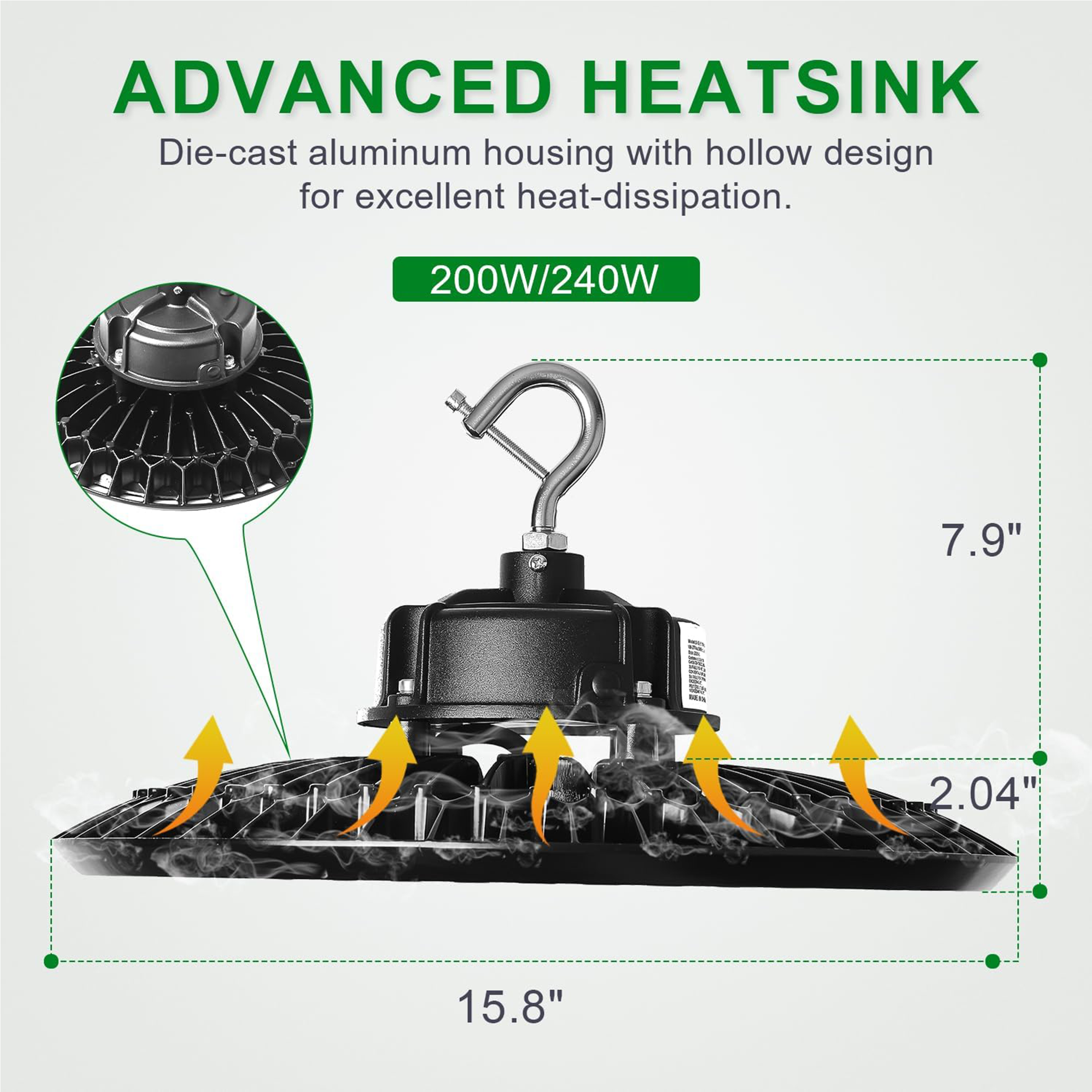200W LED UFO High Bay Light CCT 5000K-AC 100~277V-32.000 Lumens-5 Years warranty-ETL+DLC 5.1