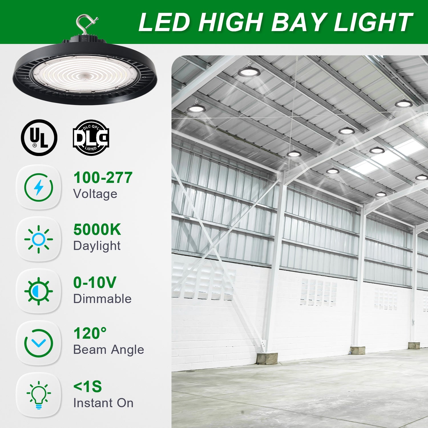 300W LED UFO High Bay Light-AC 100~277V-CCT 5000K-42.000 Lumens Output