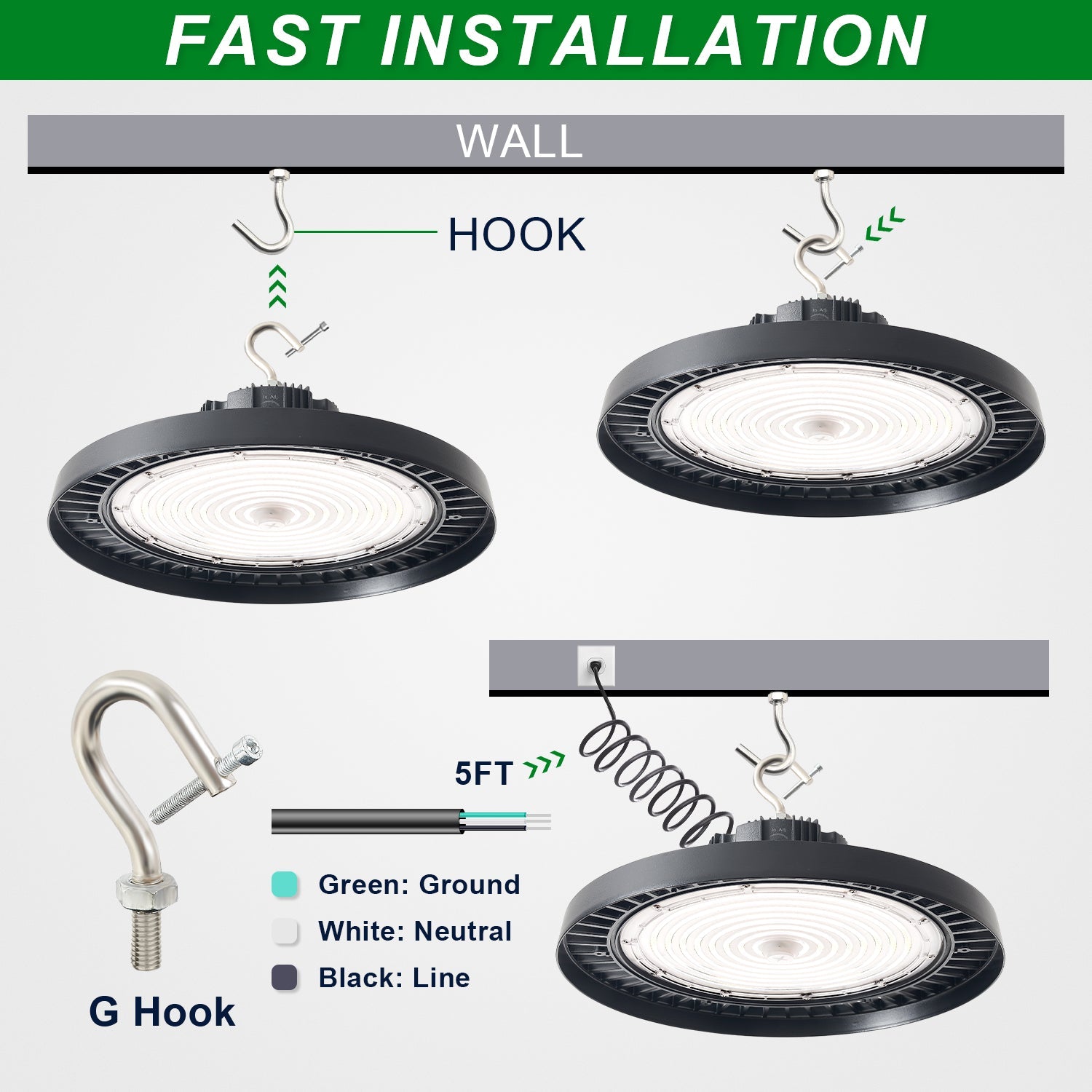 300W LED UFO High Bay Light-AC 100~277V-CCT 5000K-42.000 Lumens Output