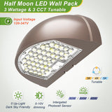 Half Moon Full Cut Off LED Wall Pack Light - 80W/64W/48W Wattage Selectable - CCT 3000K/4000K/5000K - AC 120-347V