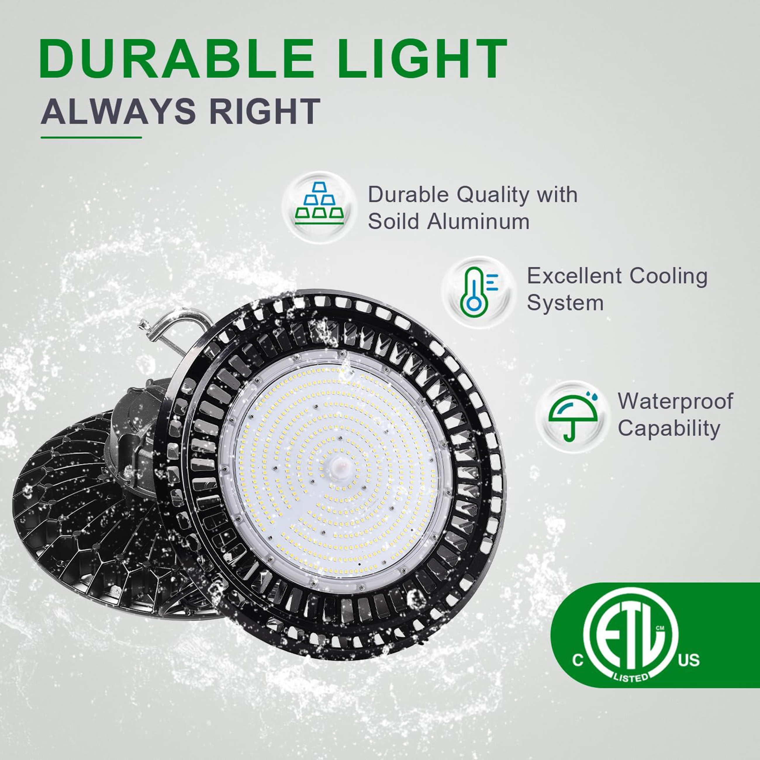100W LED UFO High Bay Light-CCT 5000K-AC 100-277V-16.000 Lumens-5 Years warranty-ETL+DLC 5.1