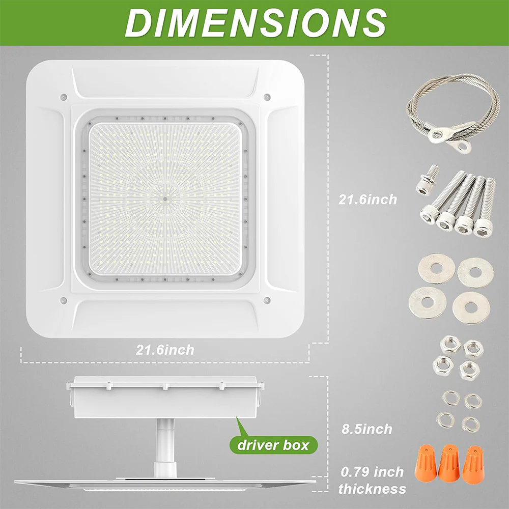 180W LED Canopy Light-AC 120~277V-CCT 5700K-0~10V Dimming- Lumen Output 25.200 Lumens-UL & DLC 5.1 Listed