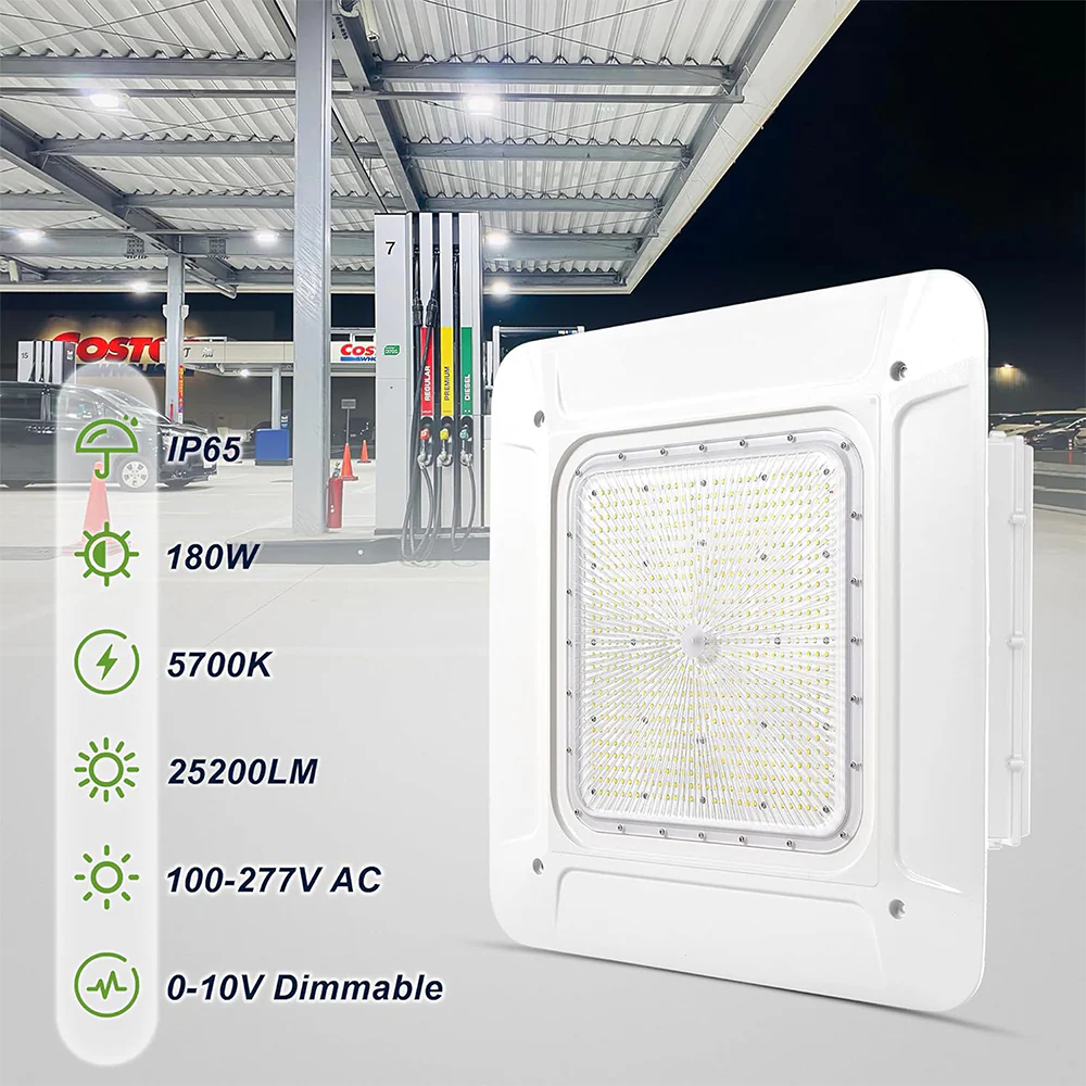 180W LED Canopy Light-AC 120~277V-CCT 5700K-0~10V Dimming- Lumen Output 25.200 Lumens-UL & DLC 5.1 Listed
