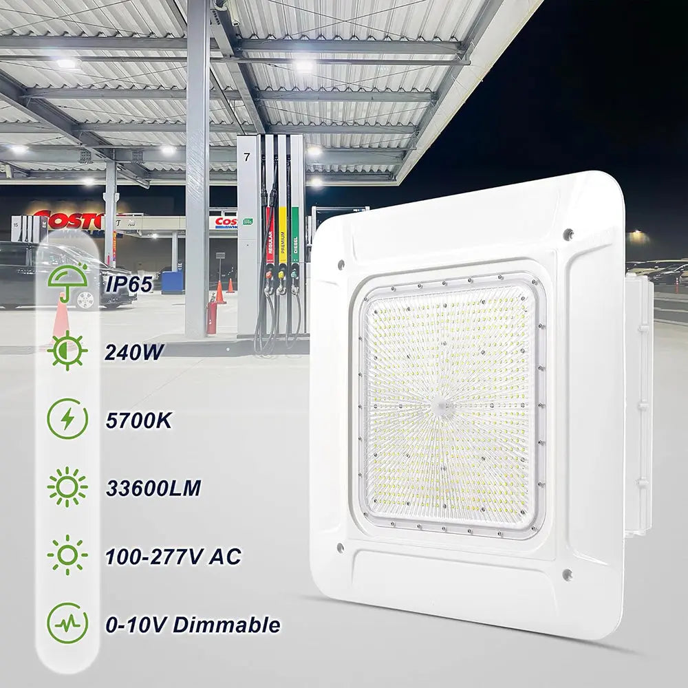 240W LED Canopy Light-AC 120~277V-CCT 5700K-0~10V Dimming - Lumen Output 33,600 Lumens-UL & DLC 5.1 Listed